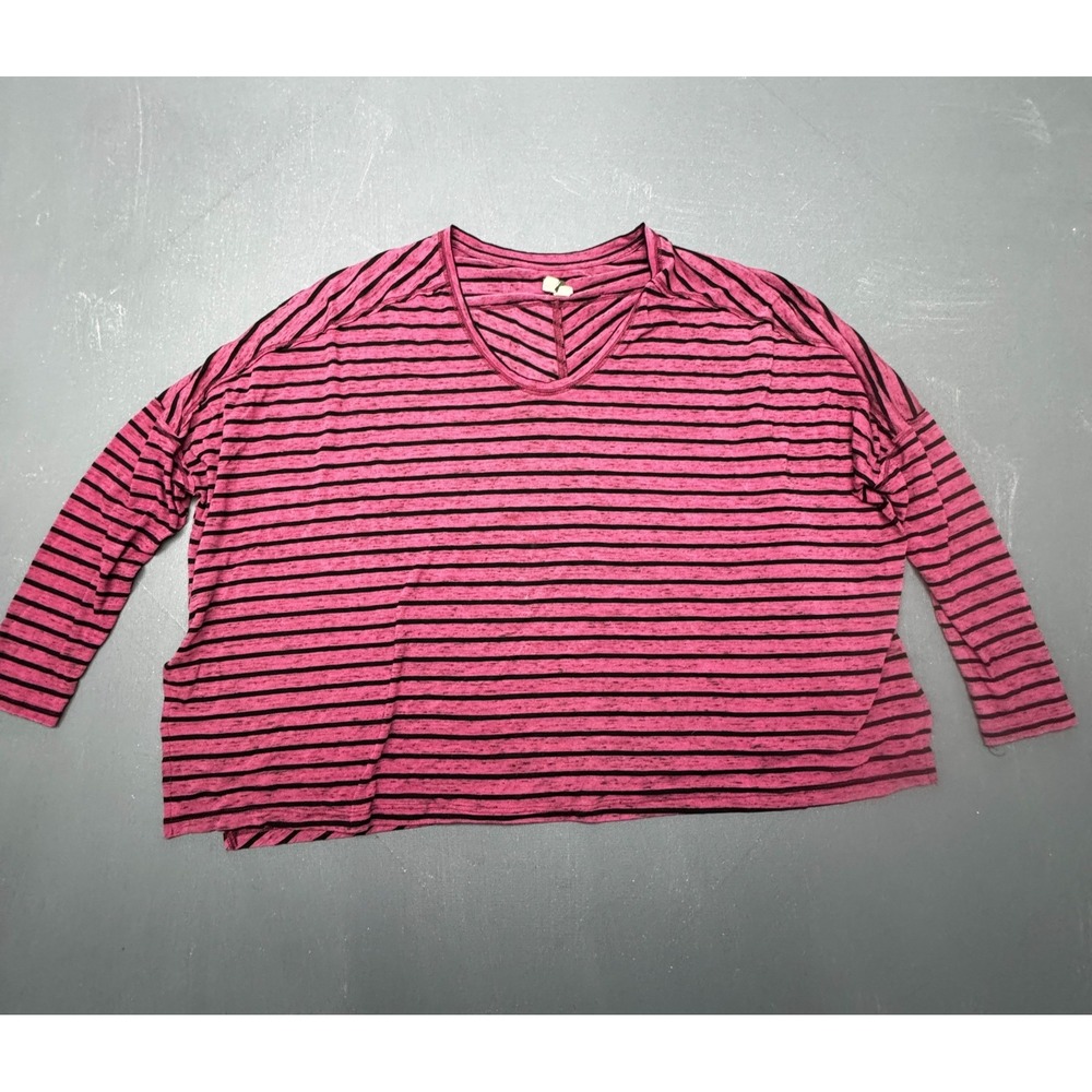 We The Free S Magenta Black Striped Long Sleeve V Neck Casual Shirt Top Everyday